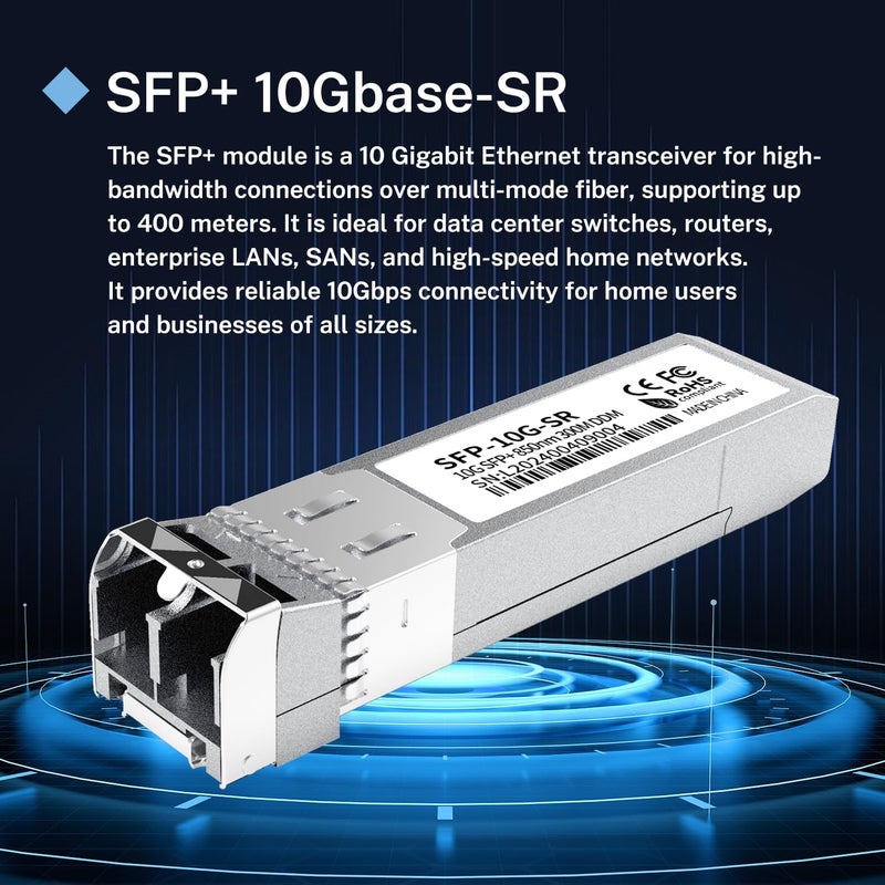 FTTPVIPS 10GBase-SR SFP+ Module, Multi-Mode LC Ethernet Transceiver, 10G 850nm MMF up to 400m, Compatible with Cisco SFP-10G-SR, Meraki, Ubiquiti UF-MM-10G, Mikrotik, Netgear, HPE, TP-Link, Aruba and More - Image 2